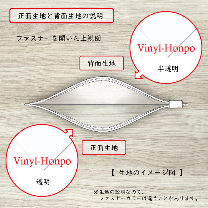 ファスナー付きクリアケース 正面と背面生地