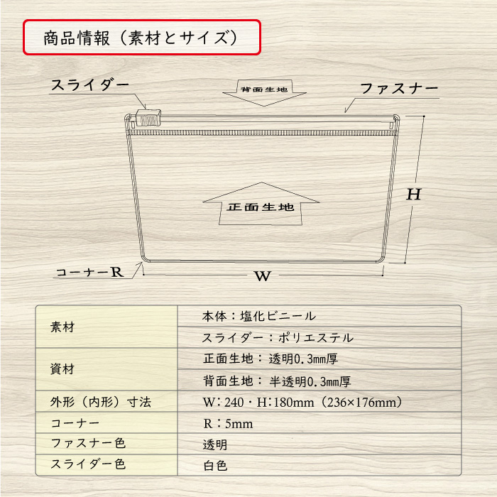 ファスナー付きクリアケースA5 商品情報